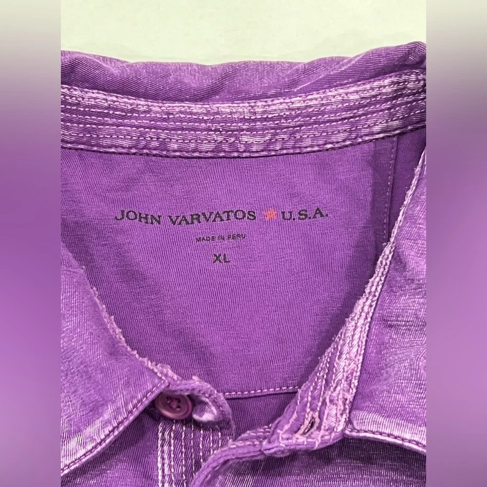 John Varvatos USA Washed Burnout Short Sleeve Polo Shirt Mens XL Purple